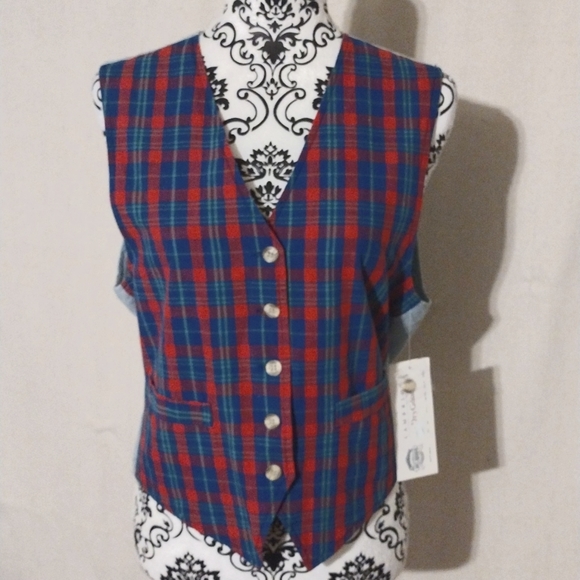 NWT Vintage Cambridge Dry Goods Vest Breast Coat Plaid Button-up Pockets Sz 10 - Picture 1 of 8